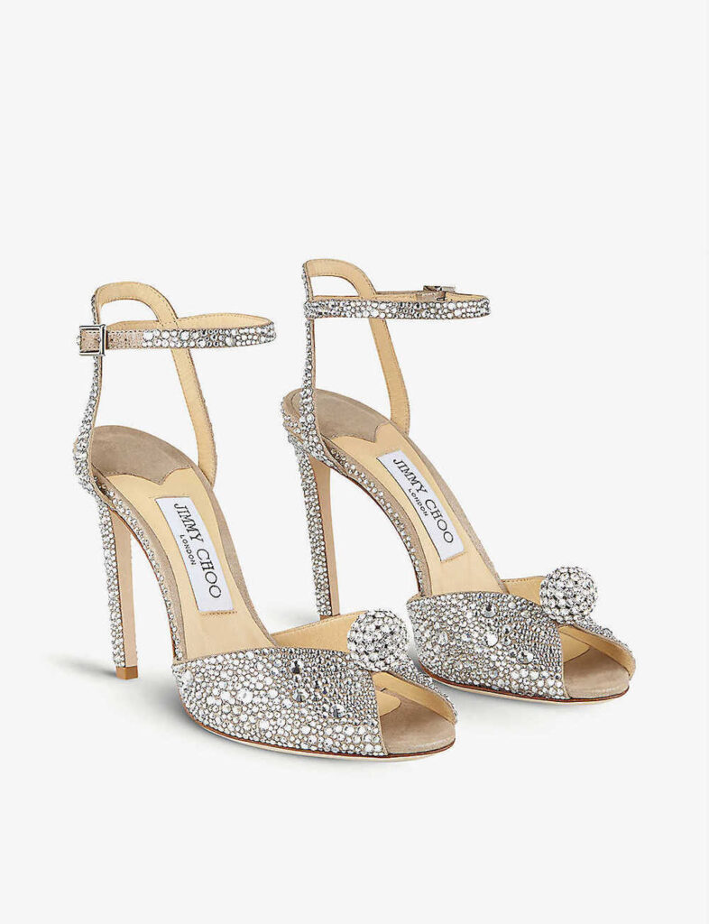 Jimmy Choo Sacora 100 Crystal-Embellished Suede Sandal 