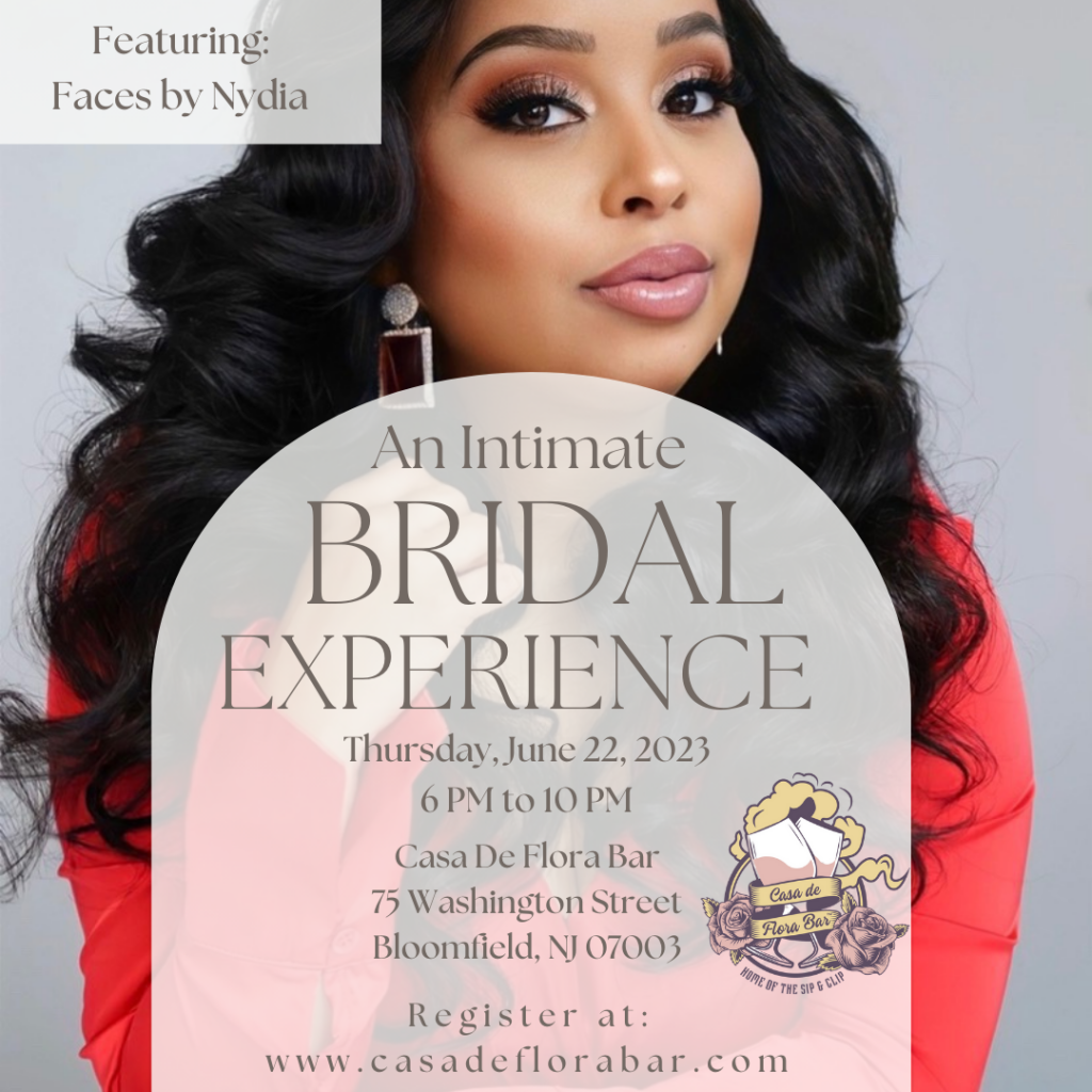 Join elite wedding professionals on Thursday, June 22nd, for an intimate, luxury bridal experience at Casa De Flora Bar in Bloomfield, NJ.