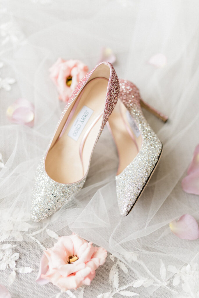 Jimmy Choo Silver and Pink Sparkle Pumps 