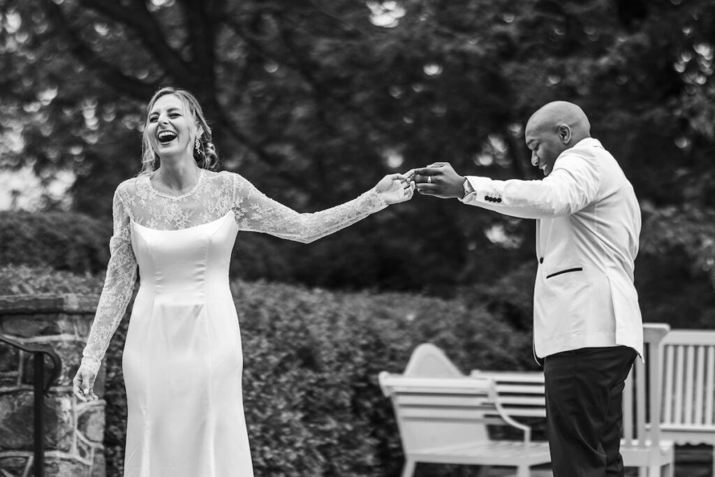 Wedding day showers couldn't put a damper on Merriam and Garry's outdoor wedding in Virginia held at Montalto overlooking Monticello.