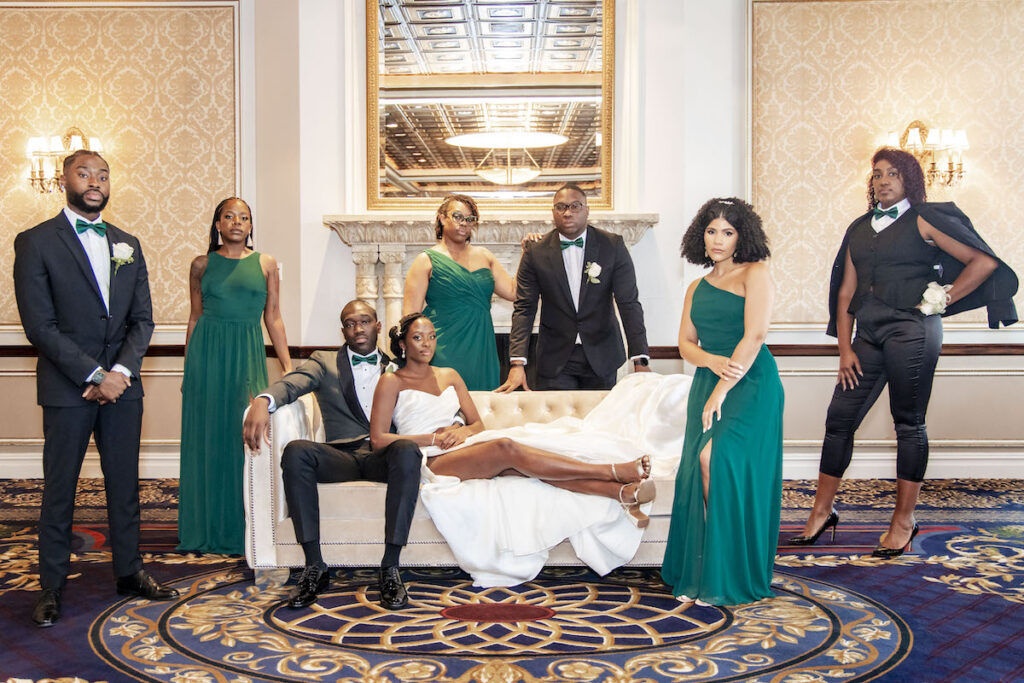 The bride's puff sleeve dress stars in this modern and elegant outdoor wedding ceremony at the VIP Country Club in New Rochelle, New York!