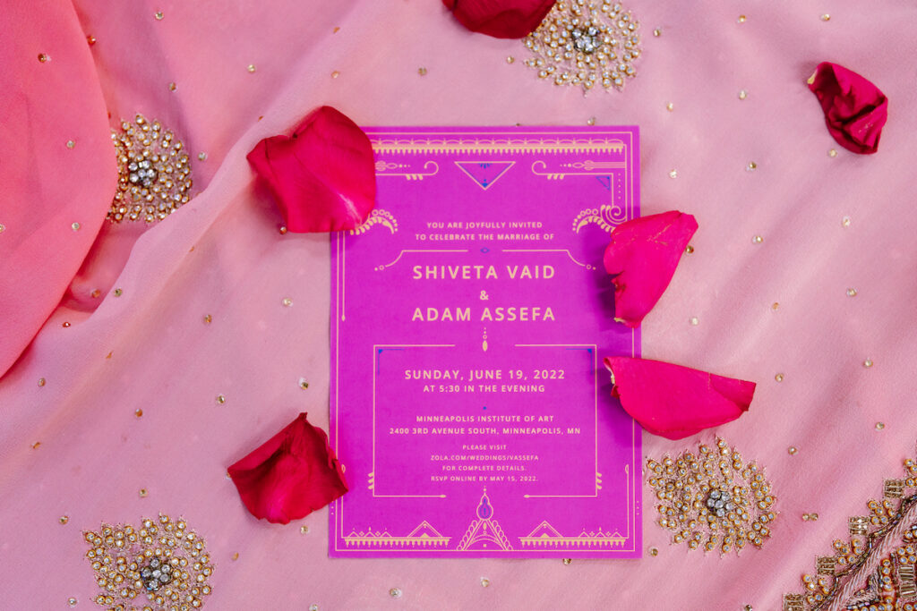 Adam and Shiveta's 3-day wedding celebration culminated in a colorful pink ceremony at the Minneapolis Institute of Arts! 