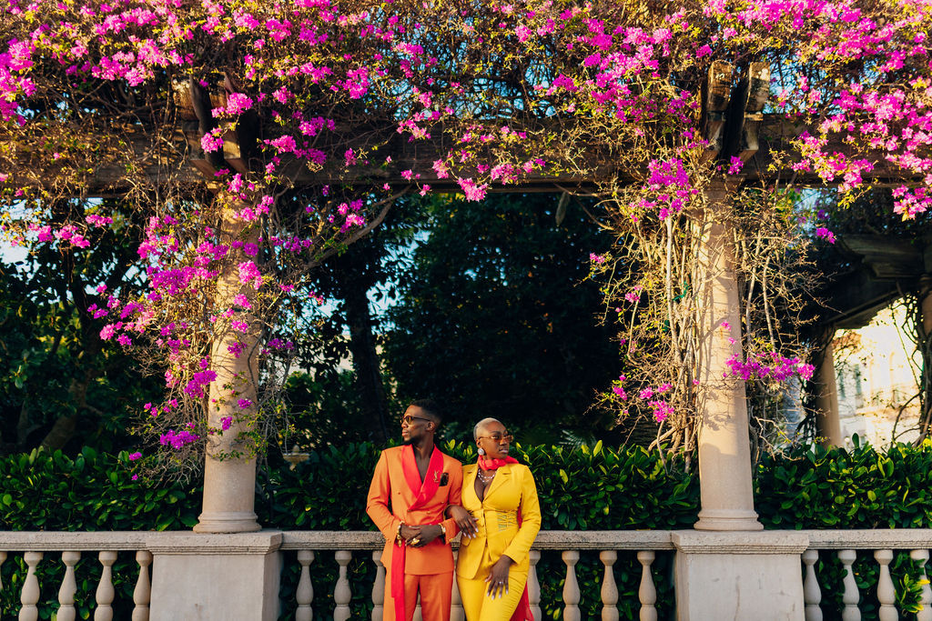 Featured in Issue 29, Bishop & Sarah's vibrant Miami engagement session is a total vibe with colorful attire and a Mercedes-Benz convertible!