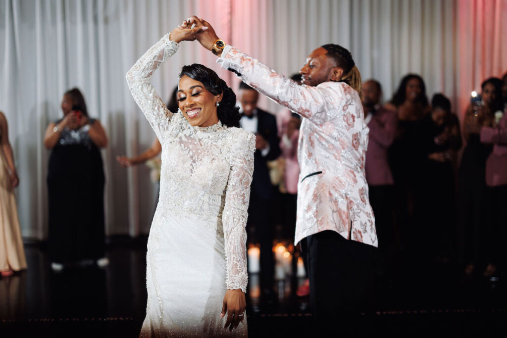 This luxury wedding at Briza on the Bay in Miami, Florida, features two glamorous outfits by the bride and groom and an intimate first look.