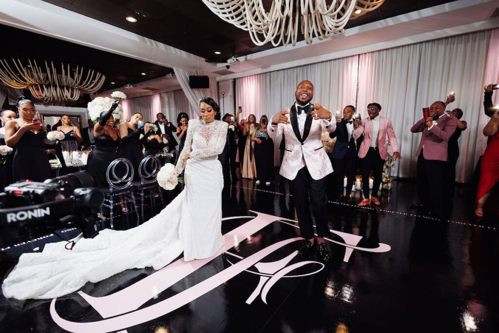 This luxury wedding at Briza on the Bay in Miami, Florida, features two glamorous outfits by the bride and groom and an intimate first look.