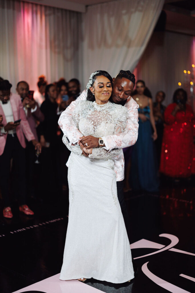 This luxury wedding at Briza on the Bay in Miami, Florida, features two glamorous outfits by the bride and groom and an intimate first look.