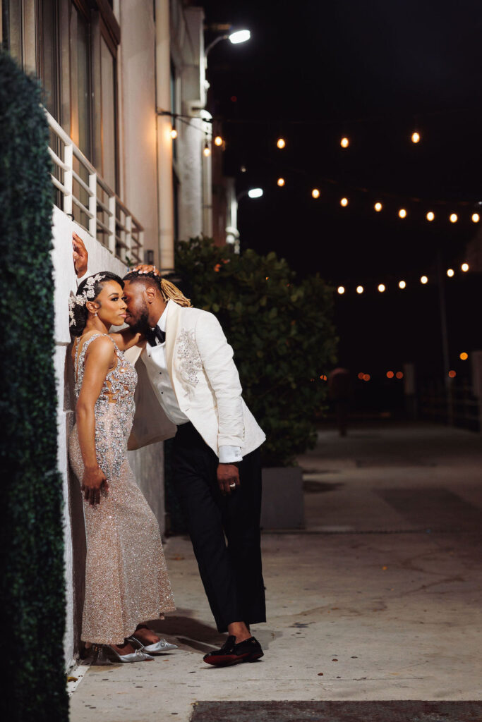 This luxury wedding at Briza on the Bay in Miami, Florida, features two glamorous outfits by the bride and groom and an intimate first look.