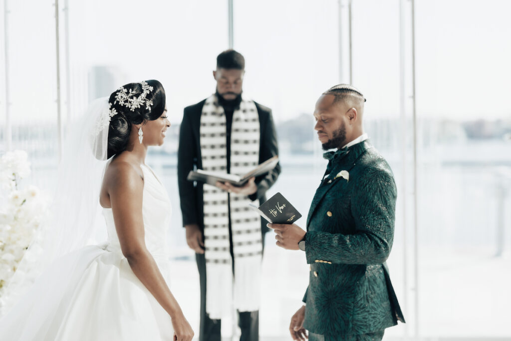 Featured in MunaLuchi Bridal Magazine Issue 29, T'Kiyah and Christopher’s waterfront wedding at the Half Moone Celebration Center in Norfolk, Virginia, was a dreamy affair. 