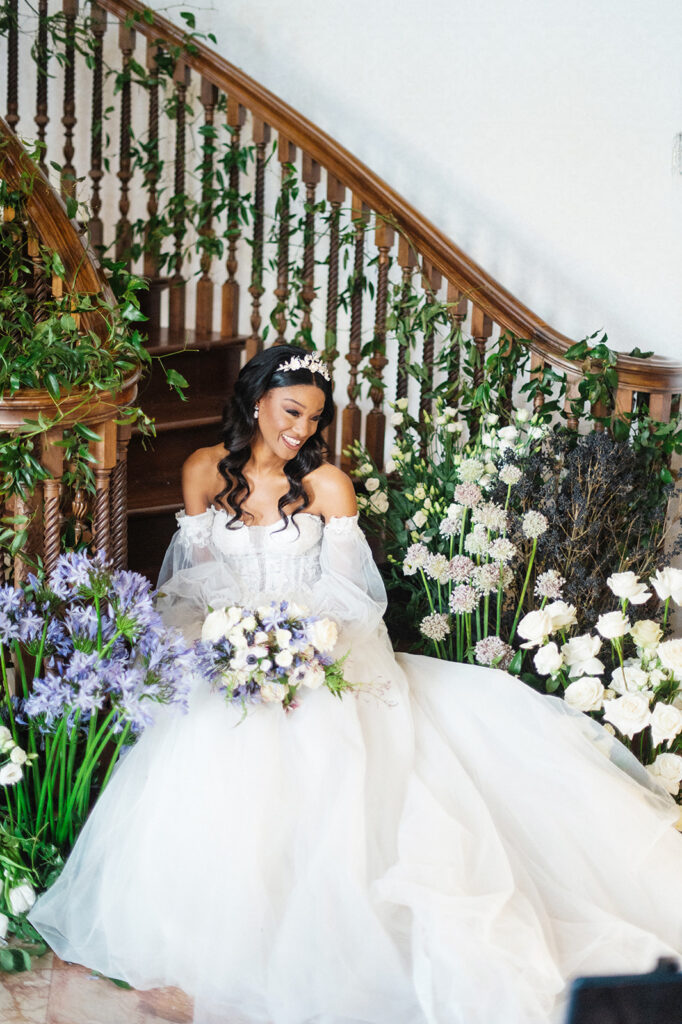 Featured in Issue 29, Styled Shoots Across America team create a romantic wedding editorial with blue hues at The Estate at River Run. 