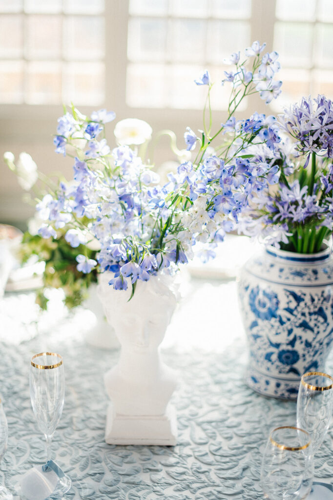 Featured in Issue 29, Styled Shoots Across America team create a romantic wedding editorial with blue hues at The Estate at River Run. 