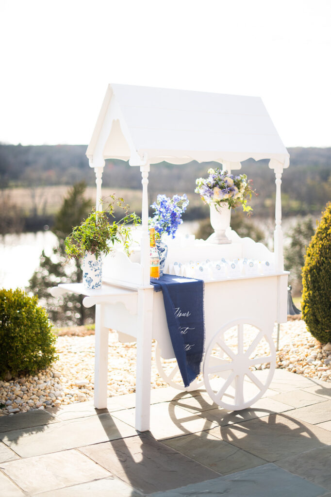 Featured in Issue 29, Styled Shoots Across America team create a romantic wedding editorial with blue hues at The Estate at River Run. 