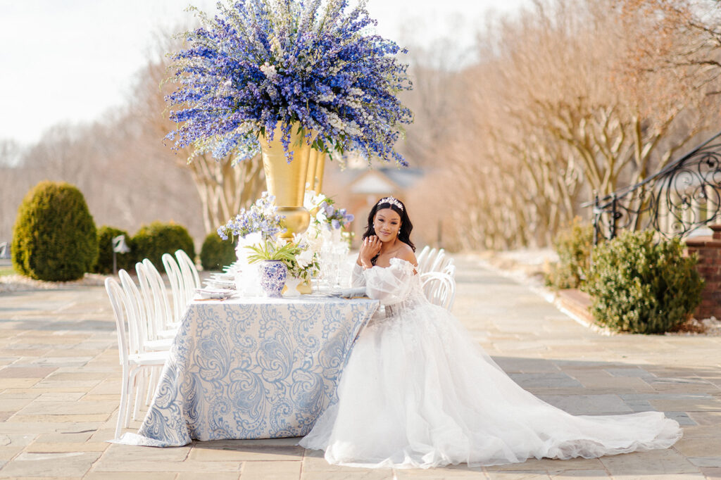 Featured in Issue 29, Styled Shoots Across America team create a romantic wedding editorial with blue hues at The Estate at River Run. 