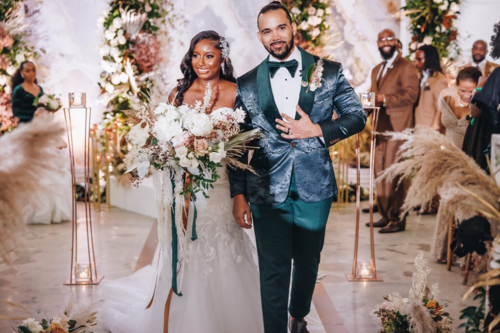 Lovely mauve, green, neutral tones, and whimsical florals star in Keyona and Steven's autumn boho chic wedding (featured in Issue No. 29!).