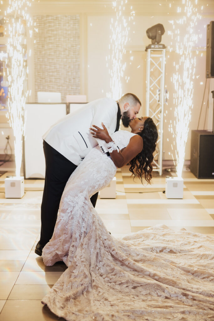 Olivia and Mauricio hosted an elegant and angelic wedding at Russo's on the Bay with a STUNNING Pantora Bridal gown and white tux by Garçon Couture.