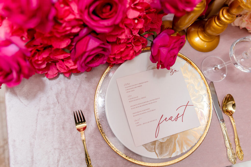 This bold and romantic pink ombré wedding editorial design features fun and elegant decor, and sophisticated style!