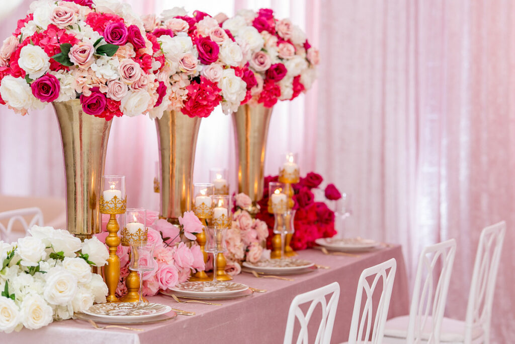 This bold and romantic pink ombré wedding editorial design features fun and elegant decor, and sophisticated style!