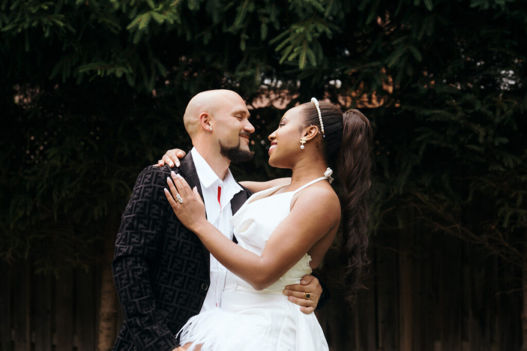 Bride-to-be Melissa Williams of Luxe Collection Bridal wore her own custom gown in an intimate at-home Old Hollywood engagement session.