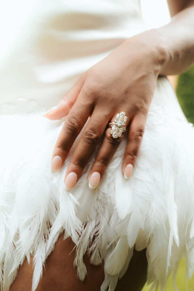 Bride-to-be Melissa Williams of Luxe Collection Bridal wore her own custom gown in an intimate at-home Old Hollywood engagement session.