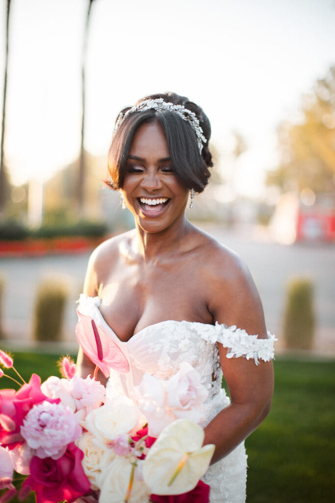 This outdoor wedding held at the beautiful Hyatt Regency Resort in Scottsdale, AZ, had timelessly chic details and perfectly pink surprises.