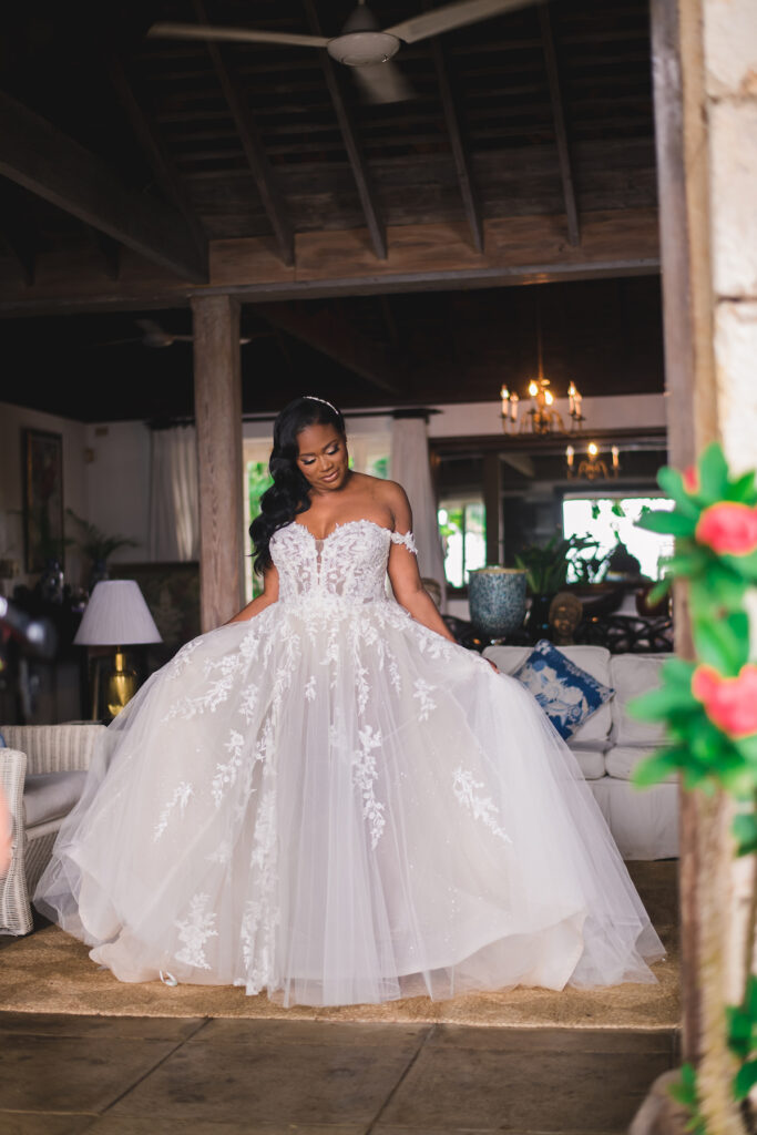 Glam destination wedding at The Wharf House in Montego Bay, Jamaica, features adorable wedding children and sweet island vibes.