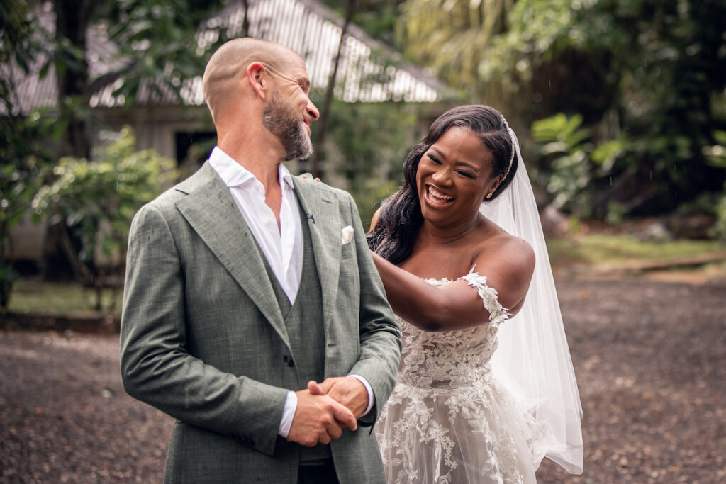 Glam destination wedding at The Wharf House in Montego Bay, Jamaica, features adorable wedding children and sweet island vibes.