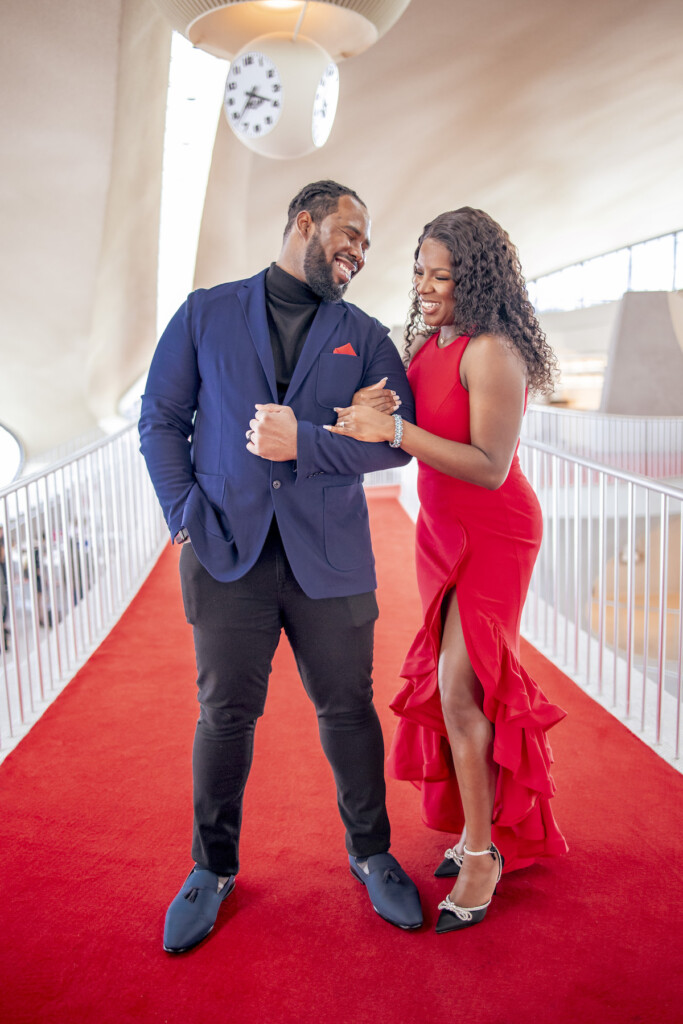 Coterie member, Sequoyah Daniel Photography, captured Shenea & Marlon's "old school" love in a sexy engagement shoot at the TWA hotel at JFK.