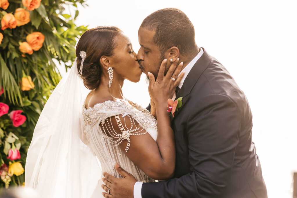 This luxe wedding in paradise featured vibrant details, stunning views, and the most romantic wedding dress by Ese Azenabor.