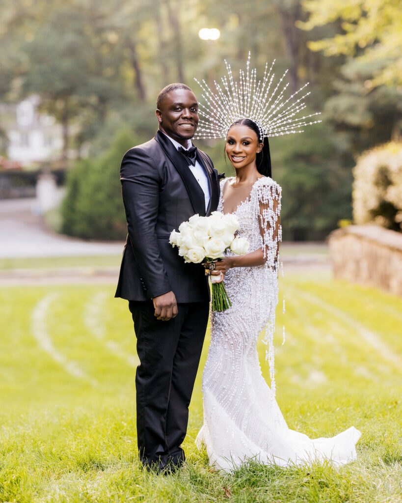 Bride Christine astonished guests with her show-stopping custom gown and headpiece that was fit for a queen!