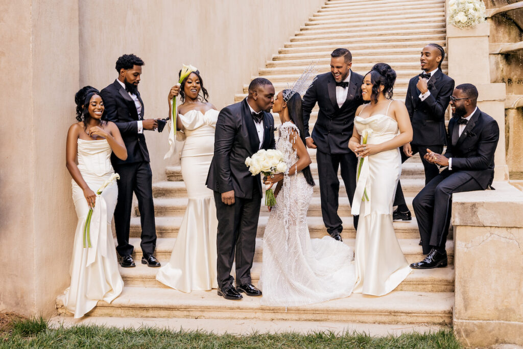 Bride Christine astonished guests with her show-stopping custom gown and headpiece that was fit for a queen!