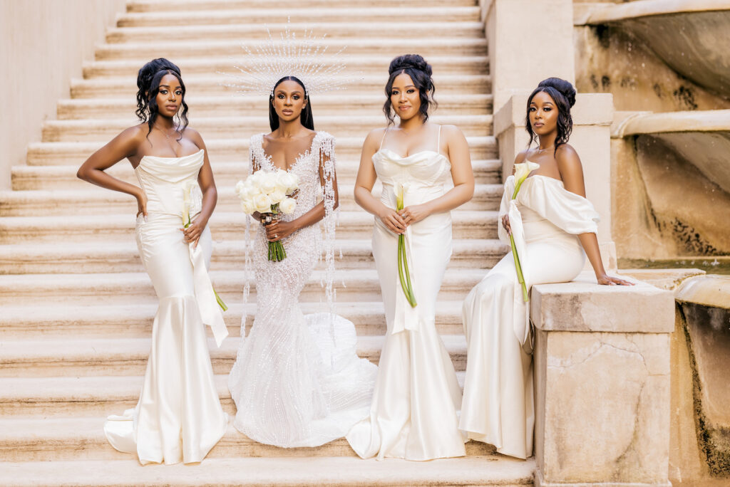 Bride Christine astonished guests with her show-stopping custom gown and headpiece that was fit for a queen!
