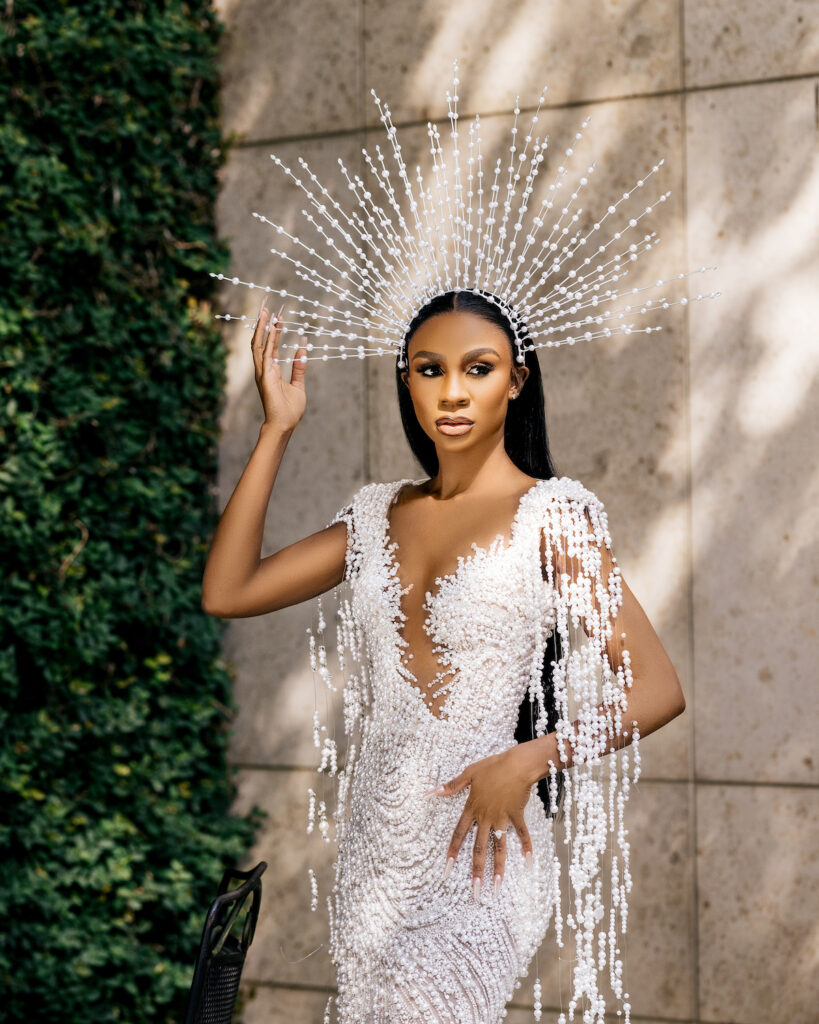 Bride Christine astonished guests with her show-stopping custom gown and headpiece that was fit for a queen!