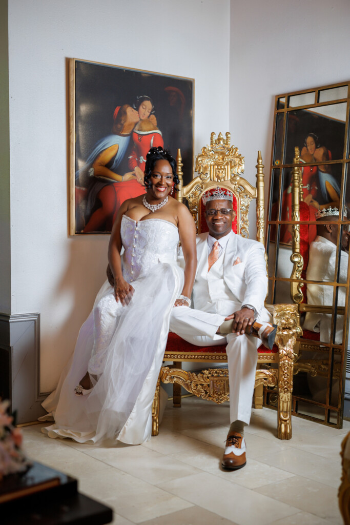 Bridgerton-inspired anniversary shoot in Atlanta, Georgia, has passion and charm, with royal decor details and fine art.