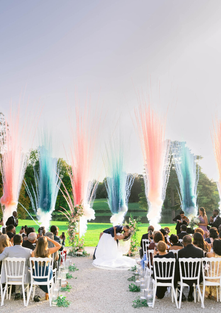 Featured in Issue 31, this elegant destination wedding at the Château de Ferrières boasts daylight fireworks and special performances.