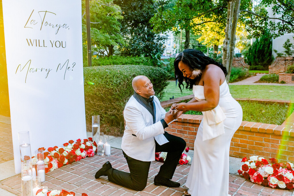 From "prop ring" to the real thing, Tyrone and La Tonya's sunset photo shoot in South Carolina turned into a surprise engagement session!