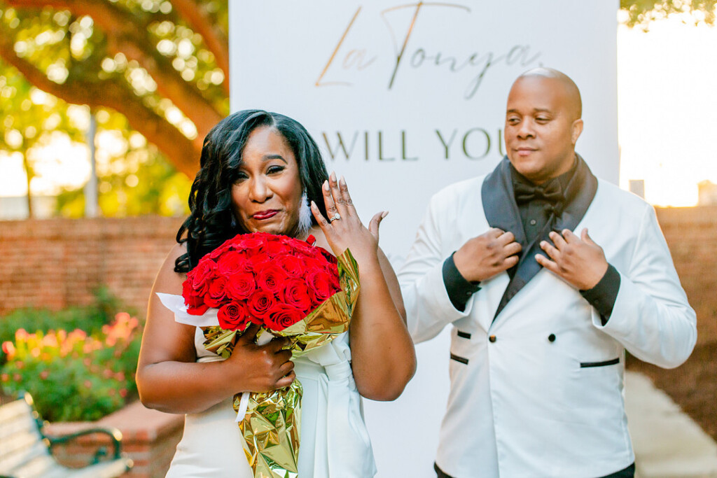 From "prop ring" to the real thing, Tyrone and La Tonya's sunset photo shoot in South Carolina turned into a surprise engagement session!