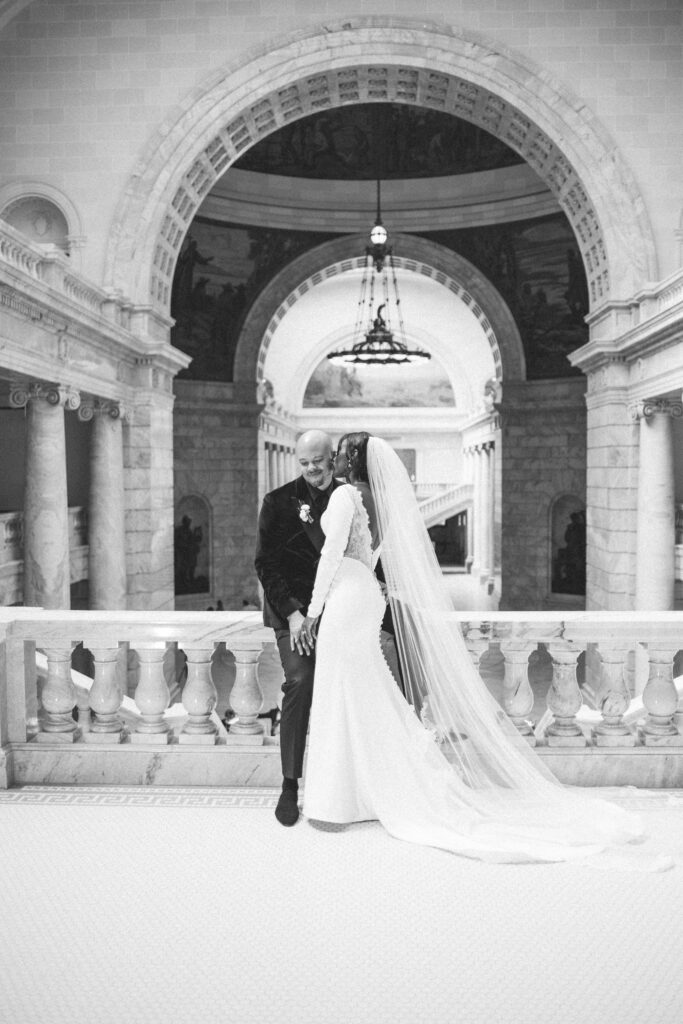 Ryan and Breanna's modern courthouse wedding had guests celebrating the stylish bride and groom on the salt flats of Utah.