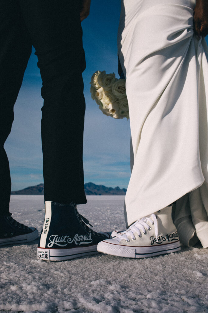 Ryan and Breanna's modern courthouse wedding had guests celebrating the stylish bride and groom on the salt flats of Utah.