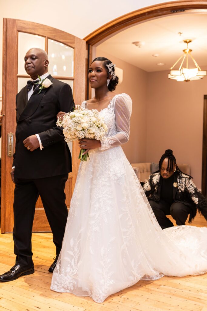 Rasmine and Tyrell's modern industrial wedding in South Carolina had luxe green and gold details and celebrated their southern heritage.