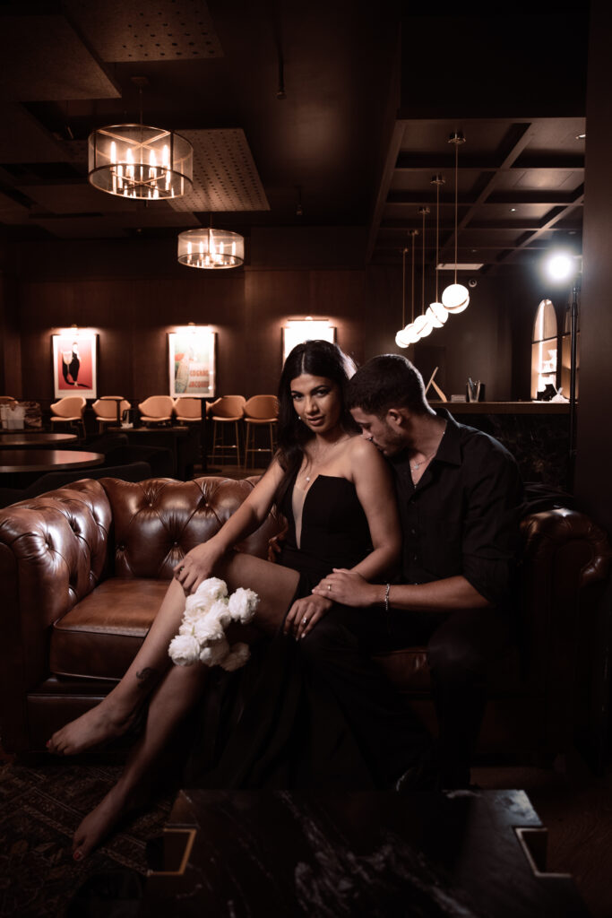 Dark & Moody vibes along with sexy candlelit florals were captured in this modern elopement shoot in Salt Lake City Utah
