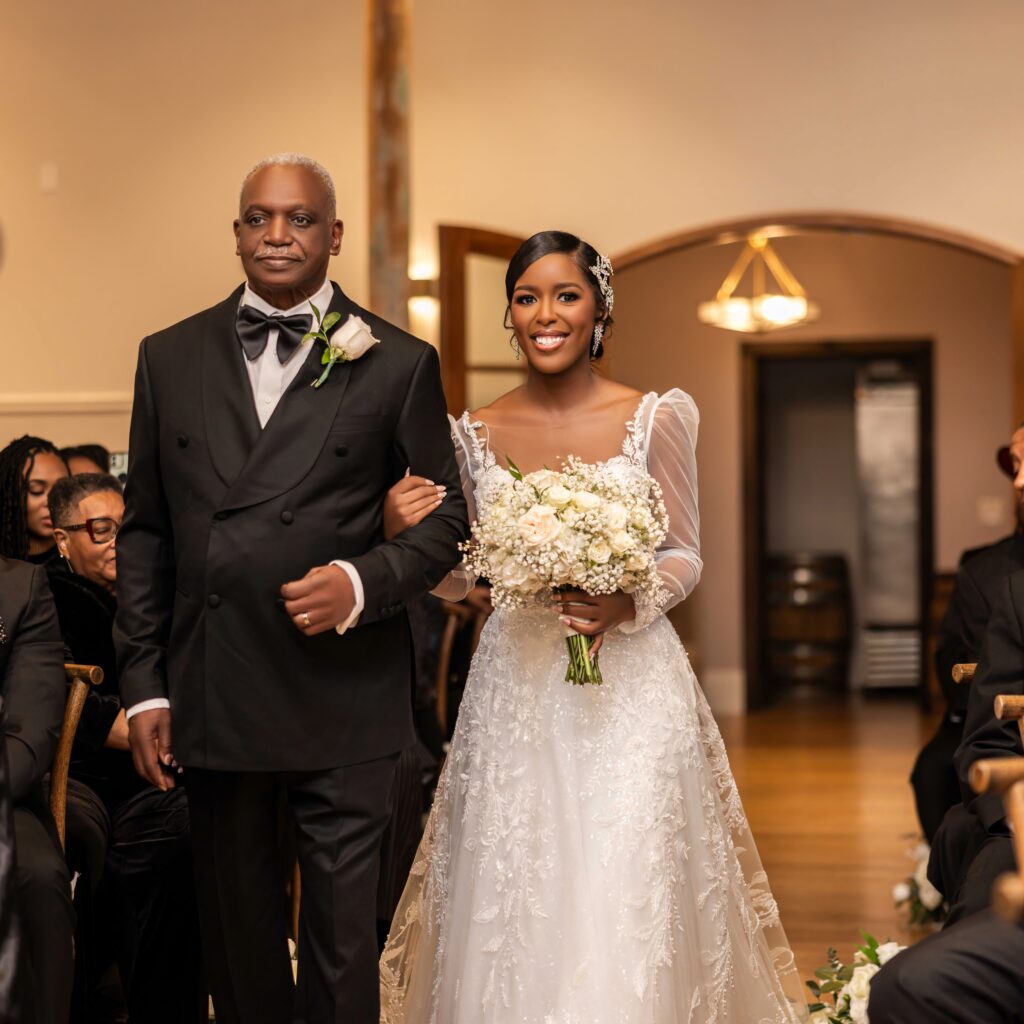 Rasmine and Tyrell's modern industrial wedding in South Carolina had luxe green and gold details and celebrated their southern heritage.