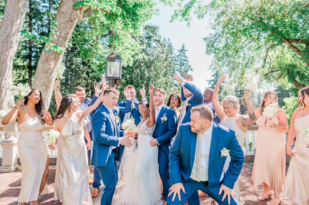 Brenda and Nolan's sunny outdoor estate wedding featured a cute something blue and a vintage phone booth built by the groom!