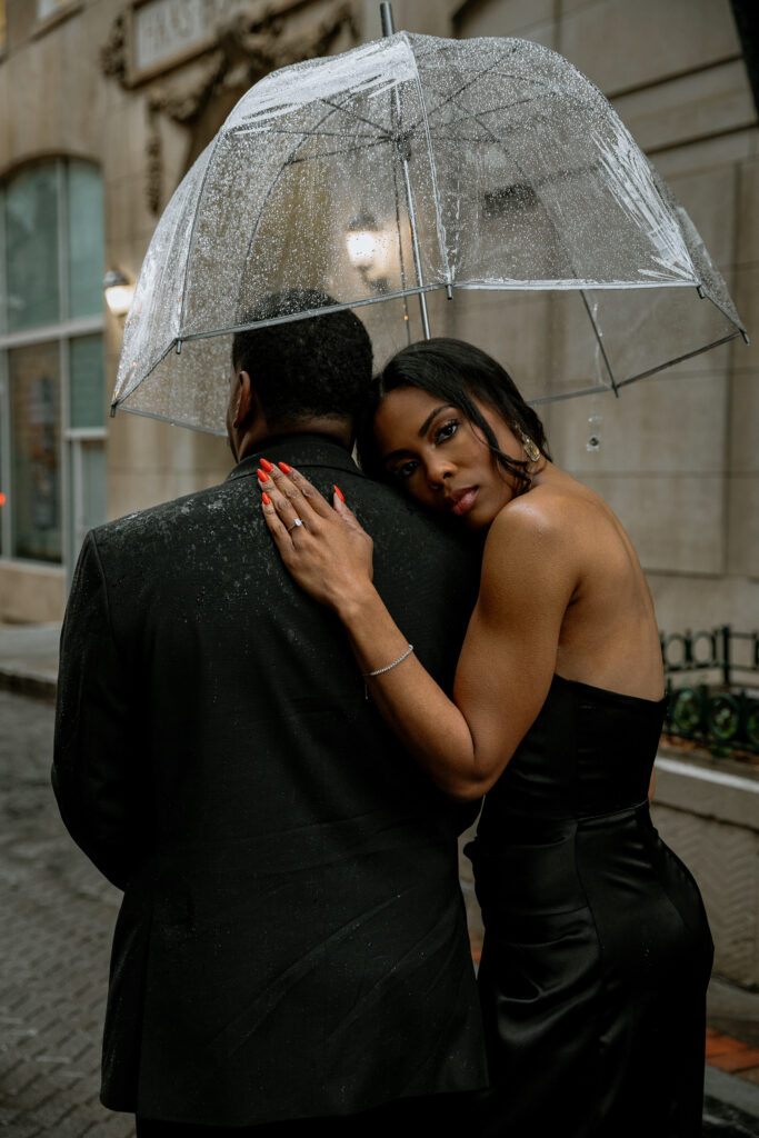 The rain didn't put a stop to Tanisha and Zachary's sexy and romantic outdoor engagement session set in downtown Atlanta.