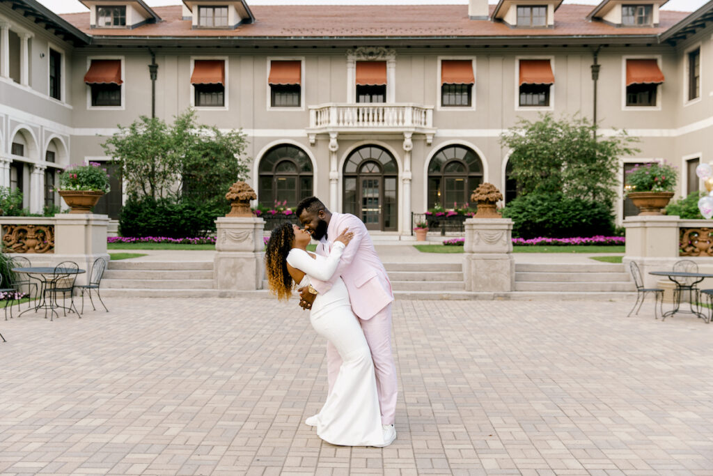 Michelle and Emeka had a romantic engagement session with cultural flair at the historical Italianate Armour House in Illinois!