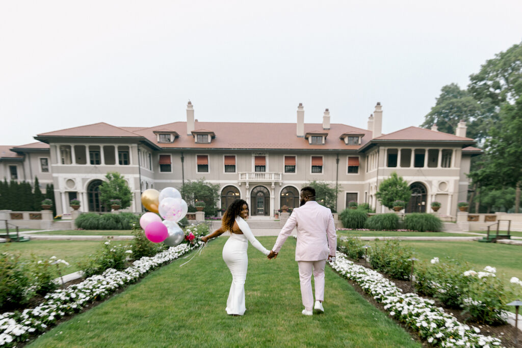 Michelle and Emeka had a romantic engagement session with cultural flair at the historical Italianate Armour House in Illinois!