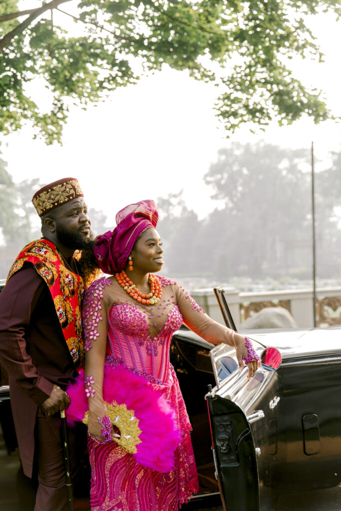 Michelle and Emeka had a romantic engagement session with cultural flair at the historical Italianate Armour House in Illinois!