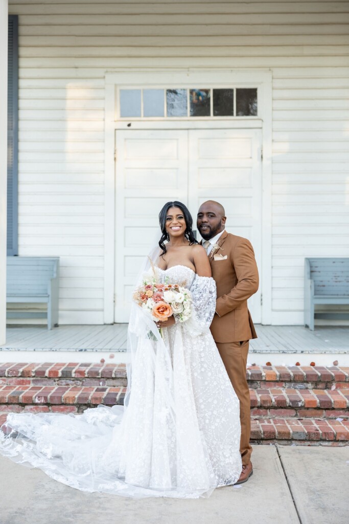 Rich fall hues of brown, auburn, and gold were seen throughout Ashley and Dee's intimate chapel wedding in Flora, Mississippi. 