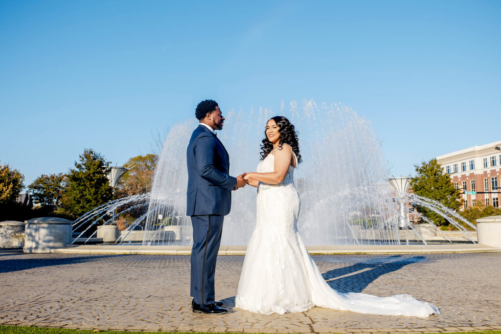 Vibrant jewel-toned colors and fun entertainment (including a caricaturist) made this ballroom wedding in South Carolina one of a kind.