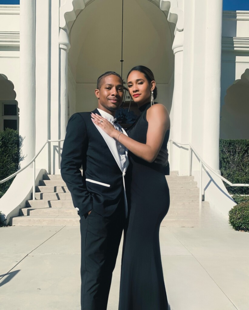 Heather and Terence celebrated their love with a classy black and white-themed engagement session at Brand Park in Glendale, California.