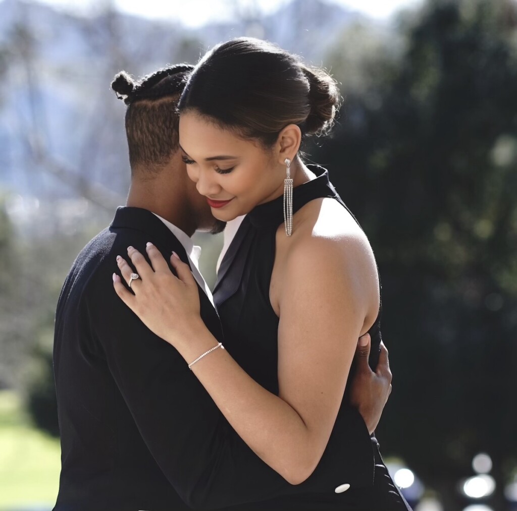 Heather and Terence celebrated their love with a classy black and white-themed engagement session at Brand Park in Glendale, California.