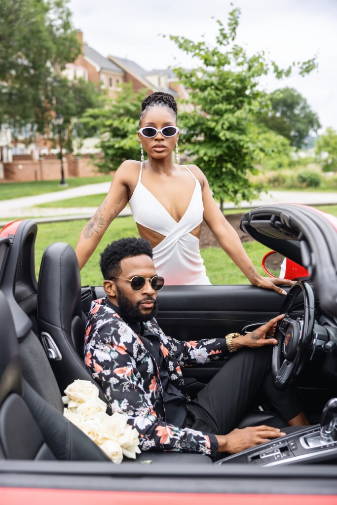 Brianna and Charles hit the town in style for their "Queen and Slim" themed engagement session in Old Town Alexandria, Virginia.